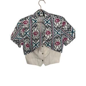 RoughRider Women's Multicolor Cotton V-neckline Button Front Shirt Top Size XS